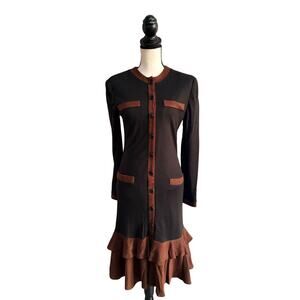 Vintage 1980s Miss O Oscar de la Renta Dress Black Brown Size 4 Small Wool Blend